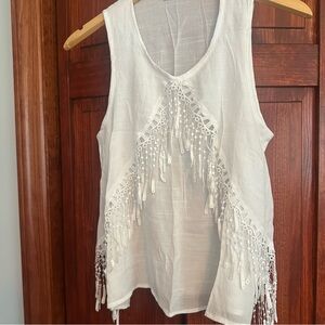 Chic White Fringe Tank Top